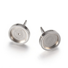 Honeyhandy 201 Stainless Steel Stud Earring Settings, with 304 Stainless Steel Pins, Stainless Steel Color, Tray: 8mm, 10mm, Pin 0.8mm