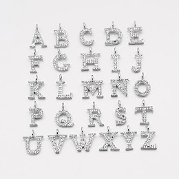 Honeyhandy Brass Micro Pave Cubic Zirconia Pendants, with Letter Initial Letter A~Z, 9~10x4~10x1.5~2mm, Hole: 1.5mm