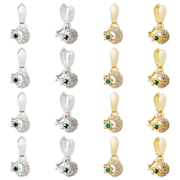 Arricraft 16Pcs 2 Colors Brass Micro Pave Cubic Zirconia Ice Pick Pinch Bails, Moon & Star, Long-Lasting Plated, Platinum & Golden, Moon: 6x7.5x5mm, Hole: 2.5x3mm, Pinch Bails: 7.5x3mm, Pin: 2mm, 8Pcs/color