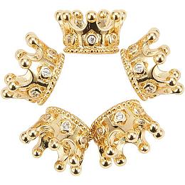 NBEADS 10 Pcs Cubic Zirconia Pave King Crown Beads, Golden Color Bracelet Connector Spacer Charm Beads Large Hole Loose Beads for Bracelet Necklace DIY Jewelry Making