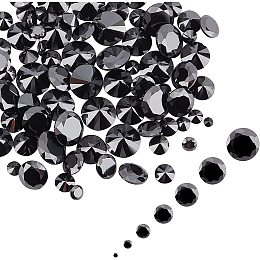 PandaHall Elite 140pcs Cubic Zirconia Stone 7 Sizes Black Zirconia Cabochons Faceted Rhinestone Cabochons Pointed Back Cabochons for Earring Bracelet Jewelry Making Nail Art DIY Craft, 1~7mm, No Hole