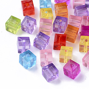 Honeyhandy Transparent Acrylic Beads, Cube, Mixed Color, 7.5x7.5x7.5mm, Hole: 1.8mm