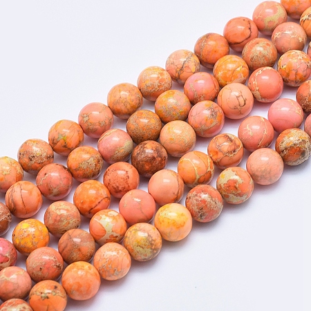 Arricraft Natural Imperial Jasper Beads Strands, Dyed, Round, Orange, 10mm, Hole: 1mm, about 39pcs/strand, 15.7 inches.
