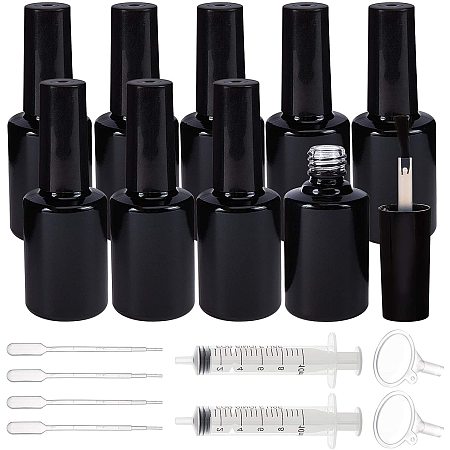 DIY Kits, with Glass Nail Polish Empty Bottles, Mini Transparent Plastic Funnel Hoppers, Disposable Plastic Transfer Pipettes and 304 Stainless Steel Beads, Black, Bottle: 7.15x3.2x2cm; Capacity: 10ml