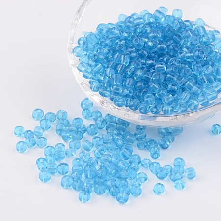 Honeyhandy 6/0 Glass Seed Beads, Transparent, Round, Deep Sky Blue, 4mm, hole: 1.5mm, about 496pcs/50g