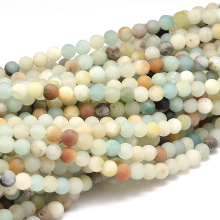 Arricraft Natural Amazonite Beads Strands, Frosted, Round, 4mm, Hole: 1mm, about 95pcs/strand, 15.5 inches(39.5cm)
