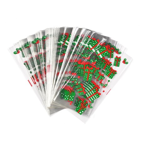 ARRICRAFT Christmas Theme OPP Plastic Storage Bags, for Chocolate, Candy, Cookies Gift Packing, Gift Box Pattern, 27x13x0.01cm, 100pcs/bag