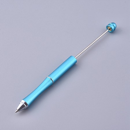Honeyhandy Brass Beadable Pens, Press Ball Point Pens, for DIY Pen Decoration, Deep Sky Blue, 157x10mm, Pin: 2mm