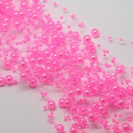 Honeyhandy Acrylic Imitation Pearl Beaded Trim Garland Strand, Great for Door Curtain and Wedding Decoration DIY Material, Pearl Pink, 3mm & 8mm, about 30m/roll
