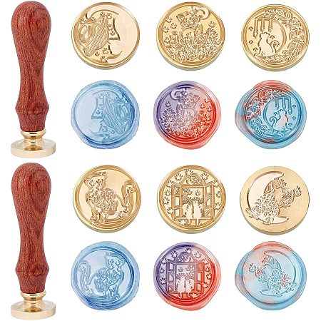 ARRICRAFT Wax Seal Stamp Kit 6 Pieces Cat Animal Patterns Series Sealing Wax Stamp Heads with 2 Wooden Handle Vintage Seal Wax Stamp Kit for Cards Envelopes Invitations Decor