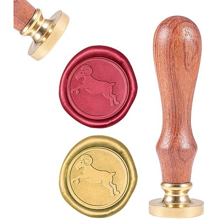 CRASPIRE Wax Seal Stamp, Sealing Wax Stamps Aries Retro Wood Stamp Wax Seal 25mm Removable Brass Seal Wood Handle for Envelopes Invitations Wedding Embellishment Bottle Decoration Gift Packing