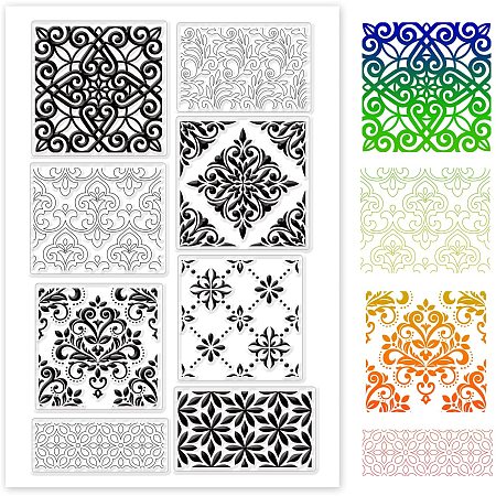 GLOBLELAND Lace Quadrilateral TPR Clear Stamps with Acrylic Board for Card Making DIY Scrapbooking Photo Album Decorative Paper Craft,6.3x4.3 Inch