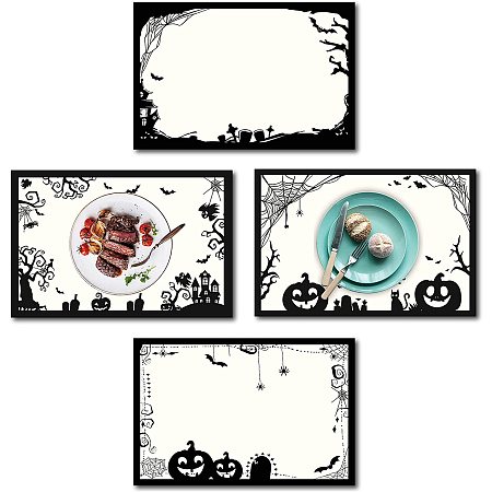 CREATCABIN Halloween Table Mats Ghost Pumpkin Placemats Set of 4 Natural Linen Fabric Ghost Witch Castle in Full Moon Non-Slip Insulation Washable for Dining Table Holidays 18 x 12inch