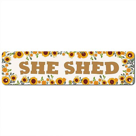CREATCABIN She Shed tin Sign Metal Garden Sunflower Retro Vintage Funny Wall Art Mural Hanging Iron Painting for Home Garden Bar Pub Kitchen Living Room Office Plaque 16x4inch