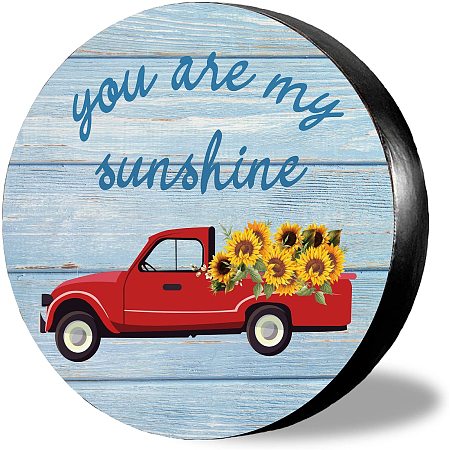 CREATCABIN Sunflower Spare Wheel Tire Cover Protectors You are My Sunshine Funny Black Blue Tire Covers Weatherproof Oxford Fabric for Trailer Truck Travel Trailer Rv SUV Universal Fit 15inch