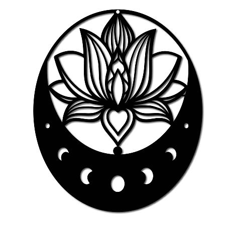CREATCABIN Lotus Metal Wall Art Moon Flower Ornaments Wall Decor Meditation Silhouette Sculpture Iron Sign for Indoor Outdoor Home Living room Kitchen Garden Office Decoration Gift Black 12 x 10 Inch