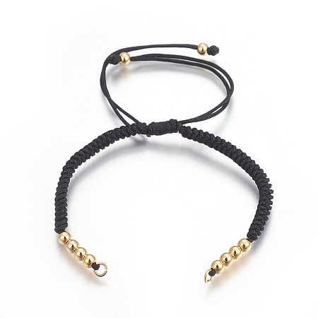 Honeyhandy Nylon Cord Braided Bead Bracelets Making, with Brass Beads, Long-Lasting Plated, Real 24K Gold Plated, Black, 10-1/4 inch(26cm)~11-5/8 inch(29.6cm)