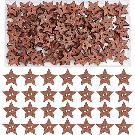 GORGECRAFT 1 Box 100Pcs Wooden Stars Buttons with 2 Holes Vintage Small Sewing Scrapbooking Craft Button Decoration for Clothes Sewing Crafting Decoration