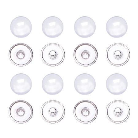 ARRICRAFT 20SETS Brass Platinum Snap Buttons with Clear Glass Cabochons For Snap Button Making -18x4mm