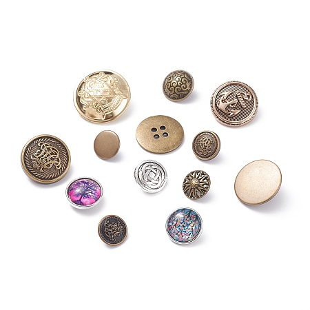 Honeyhandy 1-Hole Alloy Button, Half Round with Hollow out Flower Pattern, Mixed Color, 15~30x2.5~14mm, Hole: 2~4mm