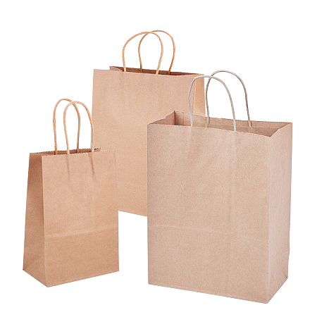 BENECREAT 30 Pack Brown Kraft Paper Gift Bags with 3 Assorted Size - 10 x 5 x13, 8.25 x 4.35 x 10.5, 6 x 3.15 x 8.45 for Birthday Wedding Parties, Holidays and Other Occasions
