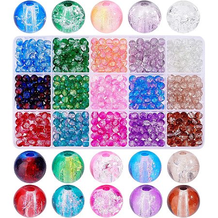 PH PandaHall 6mm Crackle Glass Beads, 675pcs 15 Colors Lampwork Crystal Bead Handcrafted Bracelet Beads for Summer Beading Friendship Bracelet Mother's Day Jewelry Making Christmas Tree Ornament