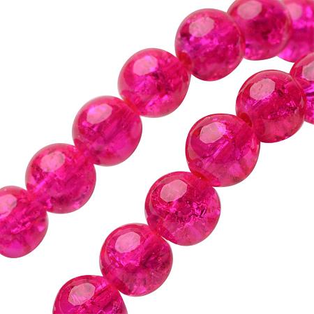 NBEADS 20 Strands(About 100pcs/strand) 8mm Fuchsia Spray Painted Crackle Glass Beads Round Split Tiny Loose Beads for Bracelet Jewelry Making
