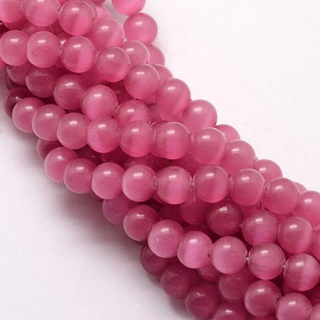 Arricraft Cat Eye Beads Strands, Round, Flamingo, 8mm, Hole: 1.2mm, about 50pcs/strand, 15.5 inches