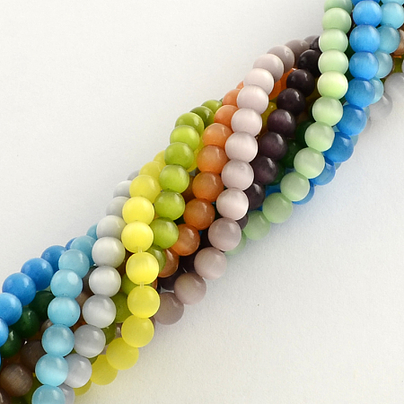 Honeyhandy Cat Eye Glass Bead Strands, Round, Mixed Color, 5mm, Hole: 1mm, about 80pcs/strand, 14 inch