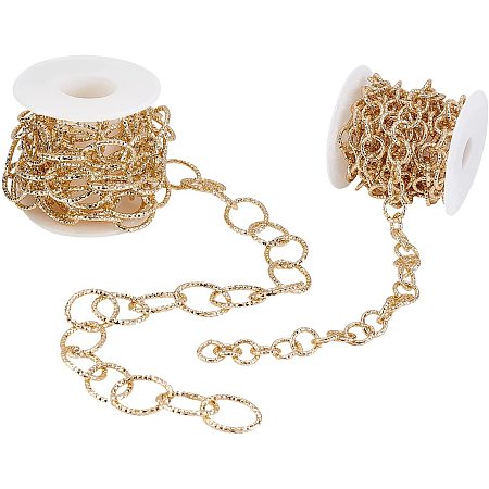 CHGCRAFT 6.28 Feet/roll 2 Rolls Aluminium Rolo Chains Textured Surface Connector with Spool Unwelded Chain Light Gold Color Chains for DIY Jewelry Making