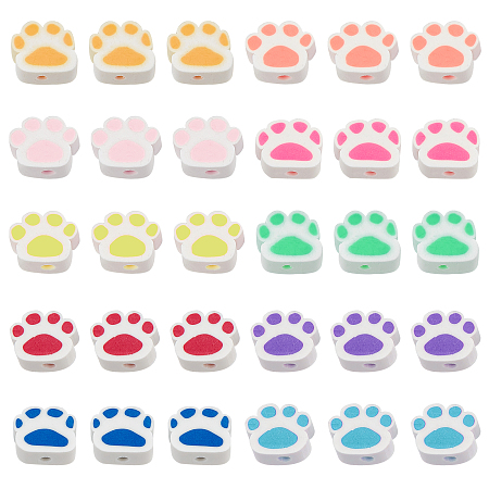 SUPERFINDINGS 200Pcs 10 Colors Paw Print Polymer Clay Beads Soft Slime Beads Handmade Animal Polymer Clay Bead Large Hole Loose Spacer Elastic Thread for DIY Jewelry Making Crafts Supplies,Hole:1.6mm