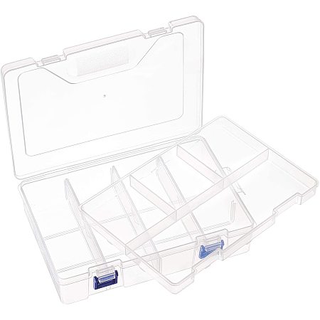 BENECREAT 2 Pack Plastic Removable Divider Box Double Layer Plastic Divide Containers with Adjustable Dividers for Earring Storage Containers Clear Plastic Bead Case