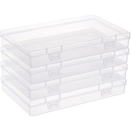 OLYCRAFT 4pcs Storage Plastic Case Clear Organizer Keeper Folder Portable Mini Storage Box Polypropylene Rectangle Dust-Proof Pollution-Free Container Case for Packing Craft Accessories