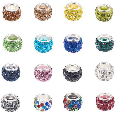NBEADS 100pcs Mixed Color Pave Crystal Clay Beads, Rhinestone Large Hole European Charms Beads fit Bracelet Jewelry Making