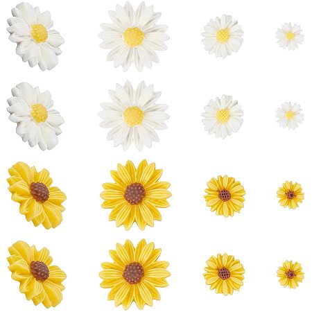 SUPERFINDINGS 110pcs 6 Styles Flower Daisy Slime Resin Cabochon 2 Color Flower Resin Cabochons Flower Daisy Flatback Bead for DIY Scrapbooking Hair Clip Jewelry Craft