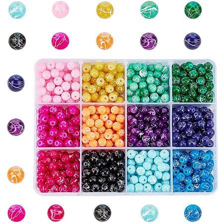 PandaHall Elite 720pcs 6mm Baking Painted Beads, 12 Colors Round Drawbench Glass BeadsRound Drawbench Glass Beads in Bulk for Necklace, Bracelet, Earring, Jewellery Making