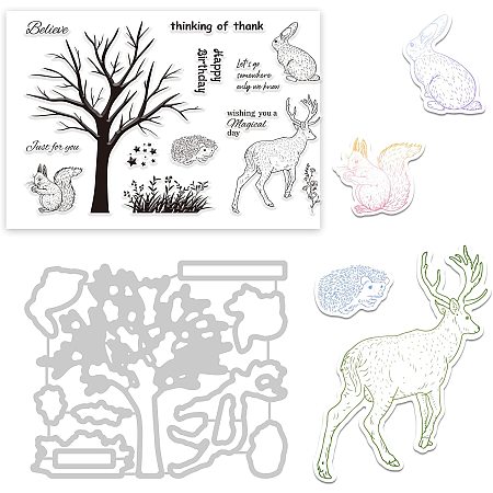 GLOBLELAND Forest Animals Cutting Dies and Silicone Clear Stamps Set for Card Making DIY Scrapbooking Photo Album Invitation Greeting Cards Decor Paper Craft