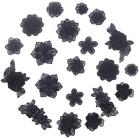 NBEADS 20 Pcs Black Embroidery Lace Flower Patches Appliques DIY Craft Cloth Sew on Patches for Decoration Sewing Repairing of Cloth Clothing