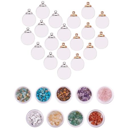Arricraft 30pcs 16mm Mini Clear Glass Globe Hollow Clear Glass Ball Dome Bottle Vial Pendant Charms with 9 Style Synthetic Chip Beads for Pendant Charms Stud Earring Making