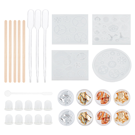 DIY Jewelry Set Kits, with Silicone Molds, Tinfoil, Plastic Stirring Rod & Pipettes, Latex Finger Cots and Wooden Sticks, Mixed Color, 104x7mm, Inner: 6~30mm