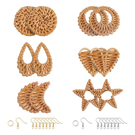 DIY Reed Cane/Rattan Straw Earring Making Kits, with Brass Earring Hooks, Iron Close but Unsoldered Jump Rings, Mixed Color