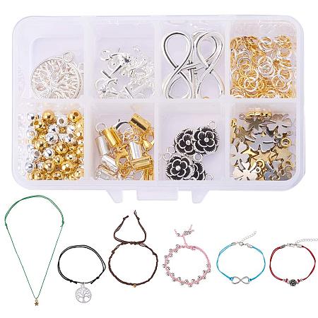 SUNNYCLUE 1 Set DIY Jewelry Bracelet Necklace Making Starter Kit Include 6 Color 30yards(5yd/Color) Waxed Cotton Thread Cord 1mm and Jewelry Findings Set