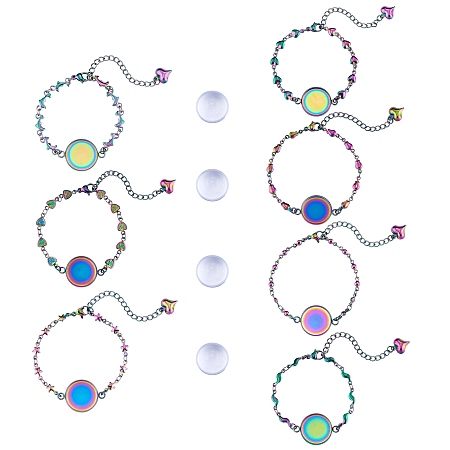 DIY Rainbow Color Blank Dome Link Bracelet Making Kit, Including 304 Stainless Steel Bracelet Making, Glass Cabochongs, 42Pcs/box