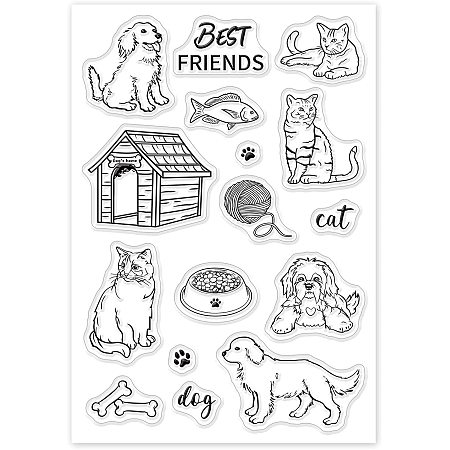 GLOBLELAND Cats and Dogs Clear Stamps for Card Making DIY Scrapbooking Photo Album Decoration Paper Craft,6.3x4.3Inches