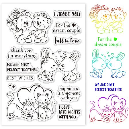 GLOBLELAND Animal Couple Silicone Clear Stamps Bear Bunny Cat Transparent Stamps for Birthday Valentine's Day Cards Making DIY Scrapbooking Photo Album Decoration Paper Craft