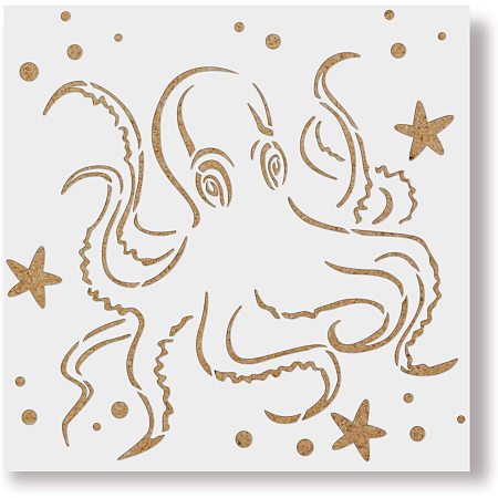 BENECREAT 12x12 Inches Octopus Stencils Sea Creature Painting Stencils for Art Painting on Wood, Scrabooking Cardmaking and Christmas DIY Wall Floor Decoration