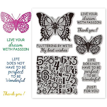 GLOBLELAND Butterflies and Blessing Words Cling Rubber Stamps Just for You Script Stamps for Christmas Birthday Thanksgiving Cards Making DIY Scrapbooking Photo Album Decoration Paper Craft