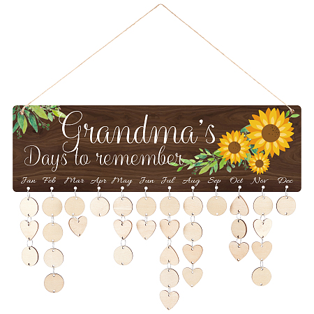 CRASPIRE Days to Remember Calendar Sunflower Birthday Reminder Family Wall Hanging Board Plaque with Wooden Ornaments Blank Slices for Family Friends Birthday Reminder Home Wall Decor
