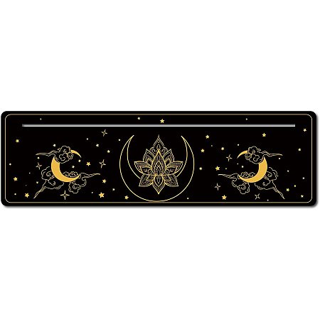 GORGECRAFT 10 x 3 Inch Wooden Tarot Card Stand Black Rectangle Shaped Tarot Card Altar Display Holder for Witch Divination Tools Tarot Decor Wiccan Supplies (Moon, Clouds, Lotus)