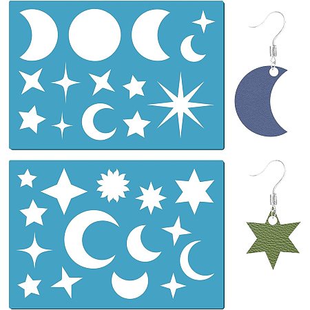 GORGECRAFT 2 Styles Jewelry Shape Template Reusable Leather Earring Templates Plastic Moon Star Sun Cutouts Cutting Stencil Lapidary Templates for Drawing Earrings Making Jewelry DIY Crafts 5x3.5 inch